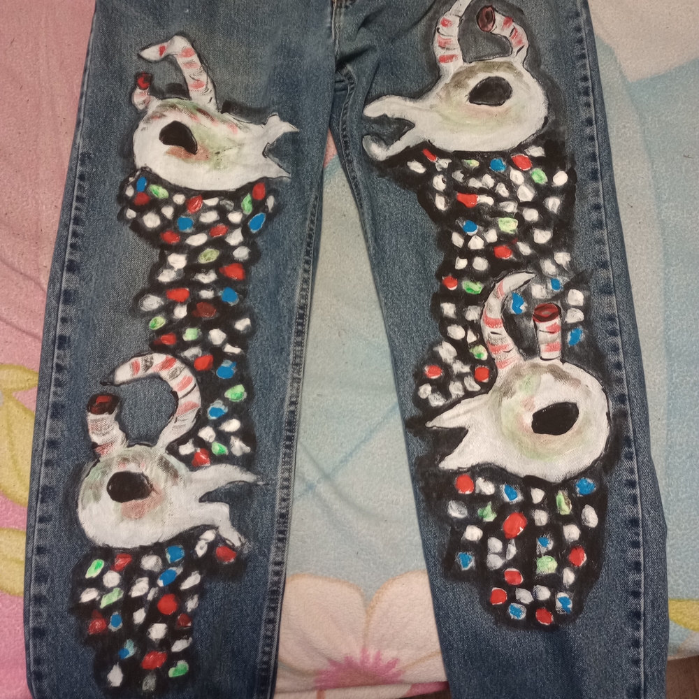 38 Wrangler Blue Denim Jeans Hand Painted